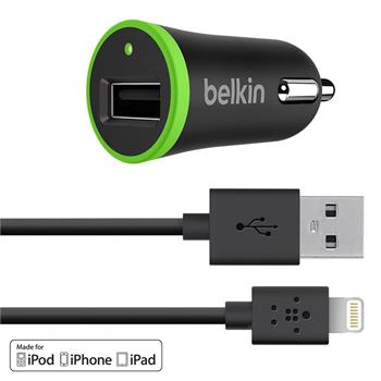 Belkin USB micro nabíječka do auta 2.4A, vč. Lightning kabelu, černá