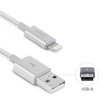 Moshi Integra™ Lightning to USB-A Charge/Sync Cable (1,2M) - Jet Silver ultra-durable braided charge/sync cable