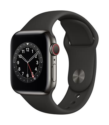 Apple Watch Series 6 GPS + Cellular, 40mm Graphite Stainless Steel Case with Black Sport Band - Regular