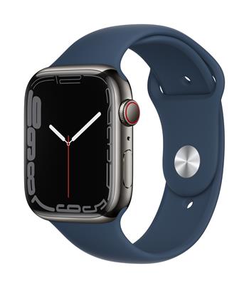 Apple Watch Series 7 GPS + Cellular, 45mm Graphite Stainless Steel Case with Abyss Blue Sport Band - Regular
