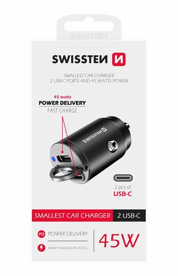Swissten CL adaptér Power Delivery 2x USB-C 45W nano černý