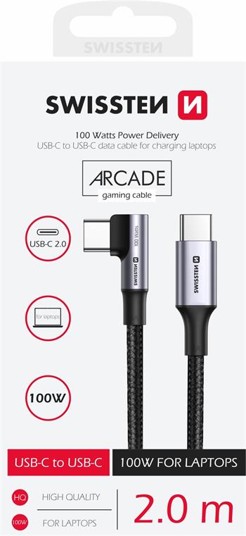 Swissten datový kabel USB-C/USB-C 5A (100w) pro notebooky 2 m černý